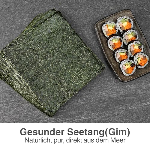 Premium Kimbap Gim Nori – Geröstete Seetangblätter für Sushi & Kimbap | Fein geröstet & bestens formstabil | 15 / 50 / 100 Blatt im wiederverschließbaren Beutel (15 Blatt)
