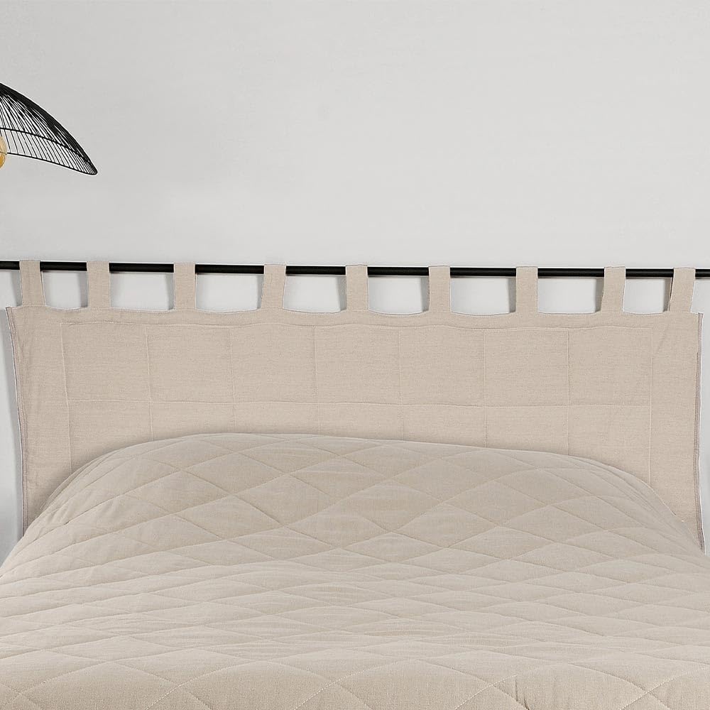 LINDER Tête de lit en tissu rembourré - Tissu tissé et teint en France - Finition Patte - Couleurs Lin - Dimensions 160 x 70 cm - 100% lin et ouate 100% polyester - Collection LIBECCIO