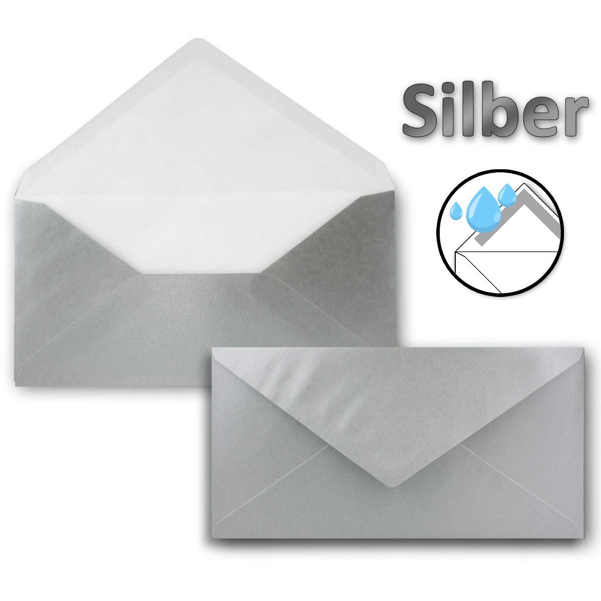 Lot de 1000 enveloppes à lettre Argent métallisé - DIN long - 110 x 220 mm (11 x 22 cm) - Fermeture humide sans fenêtre - Idéal pour cartes d'invitation - Série FarbenFroh