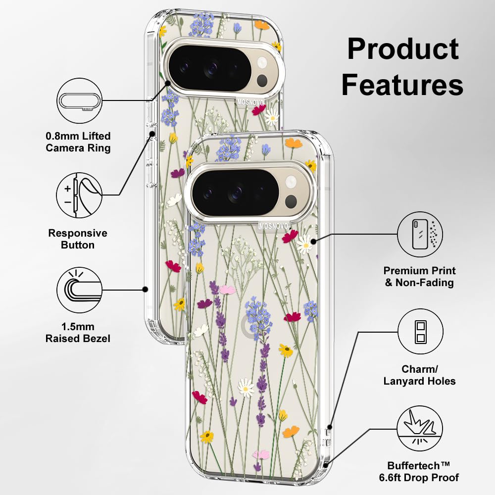 MOSNOVO Case for Google Pixel 10 & Pixel 10 Pro, [Buffertech 6.6ft Military-Grade Drop Protection] [Anti Peel Off Tech] Clear TPU Bumper Phone Case Cover Design - Cute Cherry — view 310
