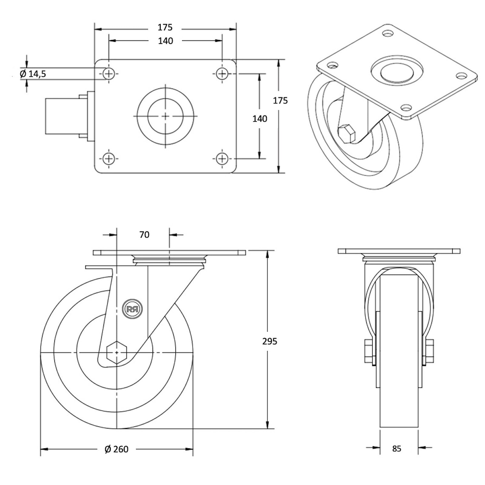 Lot de 4 roulettes pivotantes et fixes pneu gonflable 3.00-4 - 405 Kg