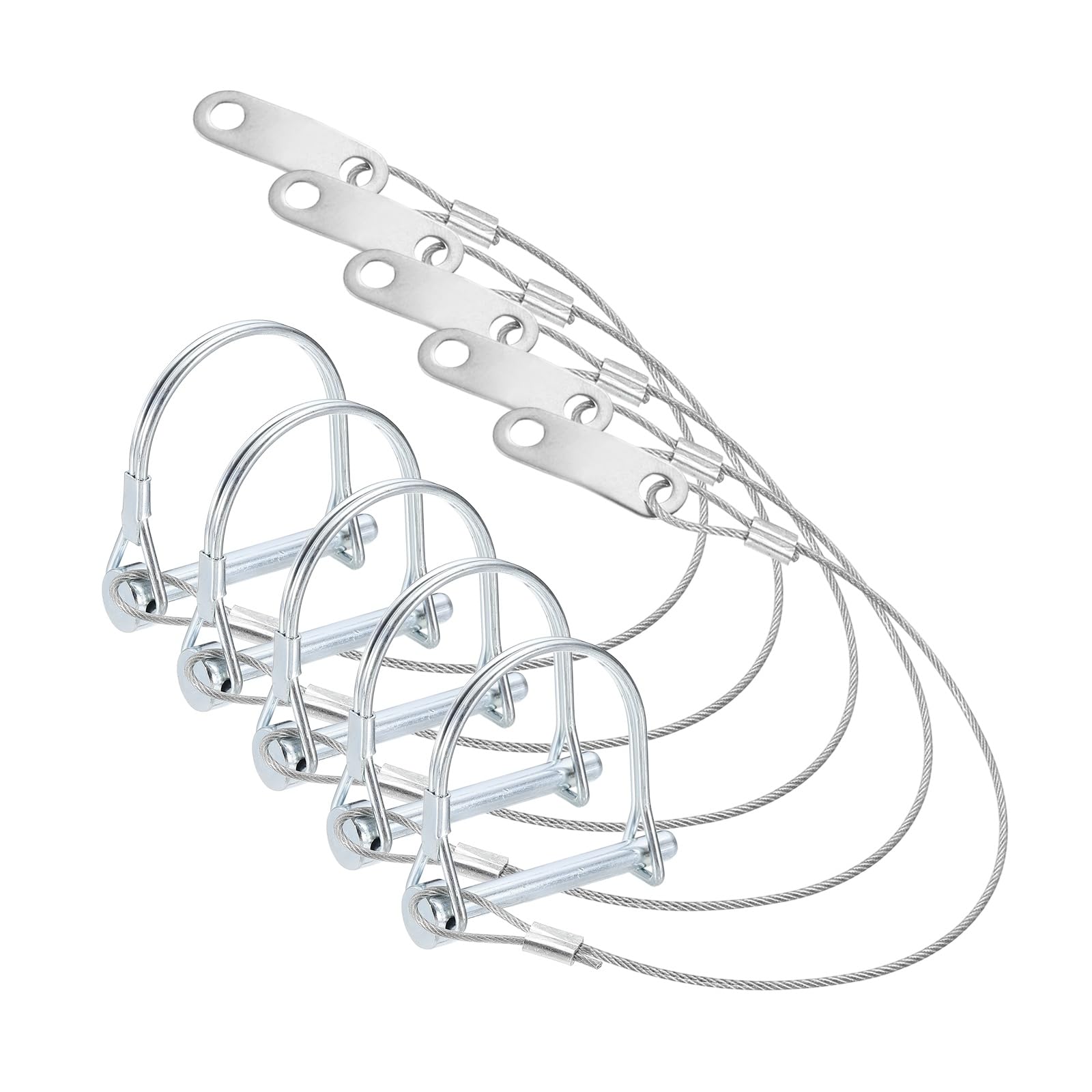 sourcing map 5pcs Trailer Coupler Pin with Quick Release Ring 6 x 50 mm (15/64" x 1-15/16") - Carbon Steel Wire Trailer Locking Hitch Pins with Anti-Lost Towing Rope for Towing Wagons/Lawn/Farm