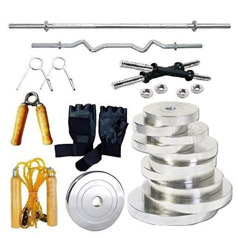 HASHTAG FITNESS 30 kg Chrome steel weights combo with 5ft and 3ft barbell rod, one pair dumbbell rod, fitness home gym accessories 20kg to 50kg (50)-image-28