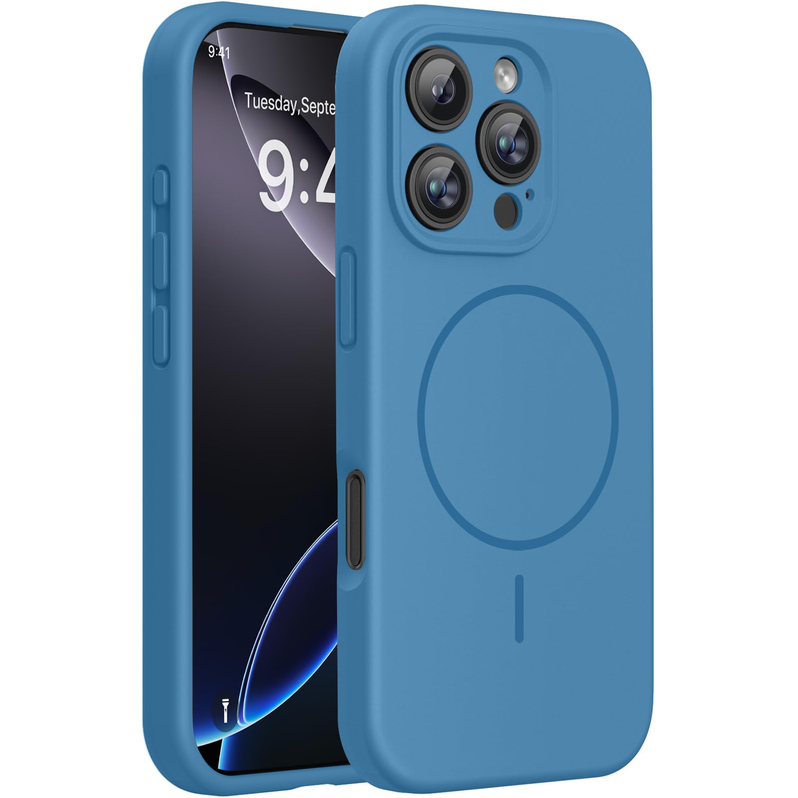 Photo 1 of Miracase Magnetic for iPhone 16 Pro Case, [Soft Anti-Scratch Microfiber Lining], Compatible with MagSafe, Liquid Silicone Case Shockproof Drop Protection Phone Case for 16 Pro,Capri Blue