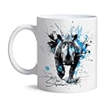 Personalized Artistic Rhino White Cup, Custom Novelty Name Coffee Mug, Wild Animal Themed Ceramic Cup, Gift For Rhino Lovers, Customized Animal Splash Paint Style Mug 11oz 15oz