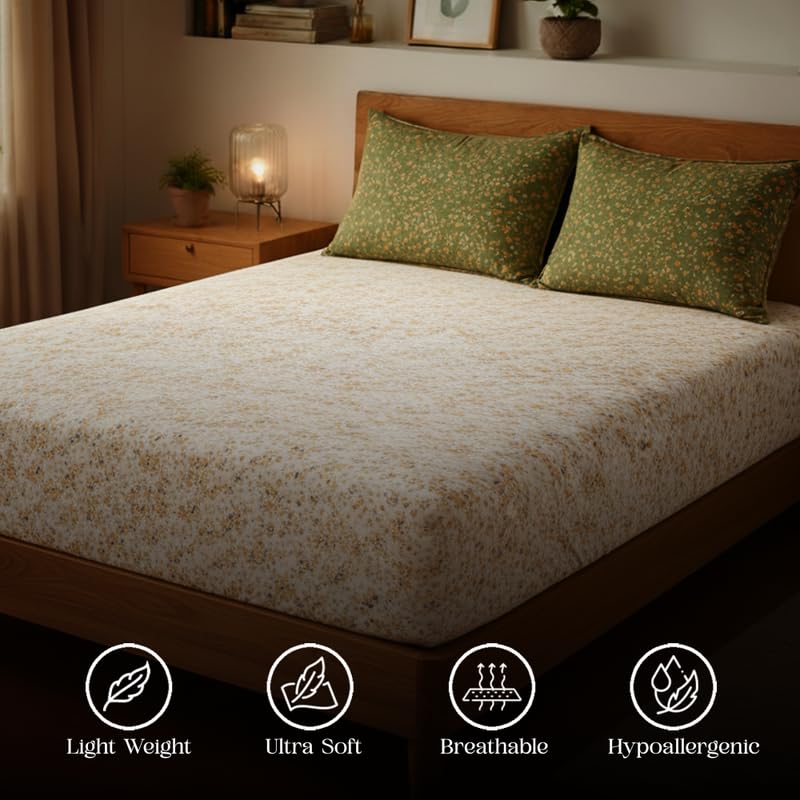 Image of Utopia Bedding Poly Cotton Floral King Size Bedsheet Set with Bedsheet & 2 Pillow Covers, Ultra Soft Cotton(Brown) 275x275 CM