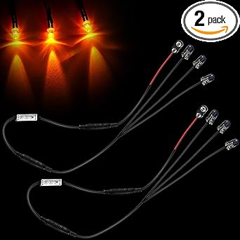 2 Pieces Flame 3 Head Micro Special Effects Flicker Light Kit 12v 9v Dc for Theatrical Torch(Orange)