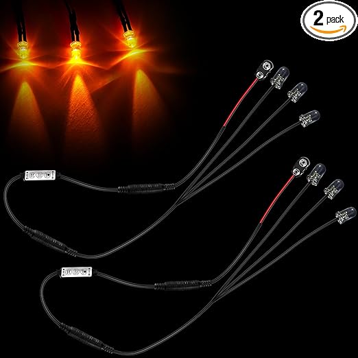 2 Pieces Flame 3 Head Micro Special Effects Flicker Light Kit 12v 9v Dc for Theatrical Torch(Orange)