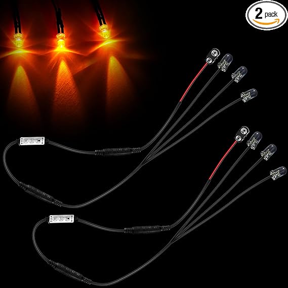 2 Pieces Flame 3 Head Micro Special Effects Flicker Light Kit 12v 9v Dc for Theatrical Torch(Orange)