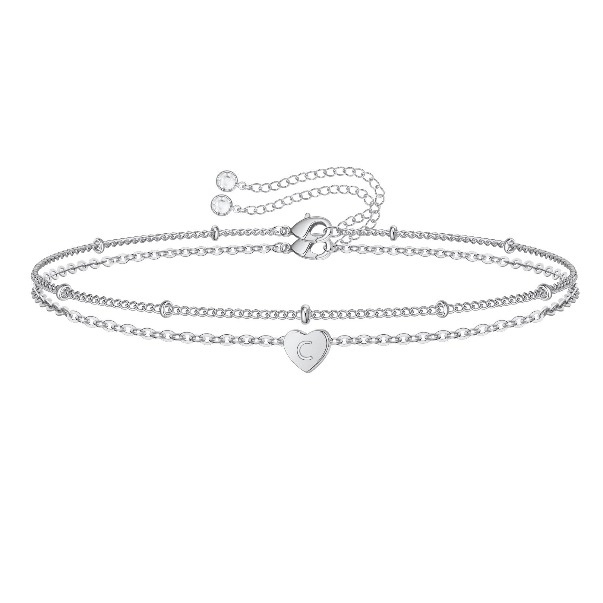 TINGN Gold Silber Herz Armband Damen, 14K Gold/Weißgold Vergoldet Buchstaben Armband Mädchen Herz Armbänder Schmuck Damen Jubiläum Geschenk Geburtstag Geschenke für Sie Frauen Freundin Mädchen