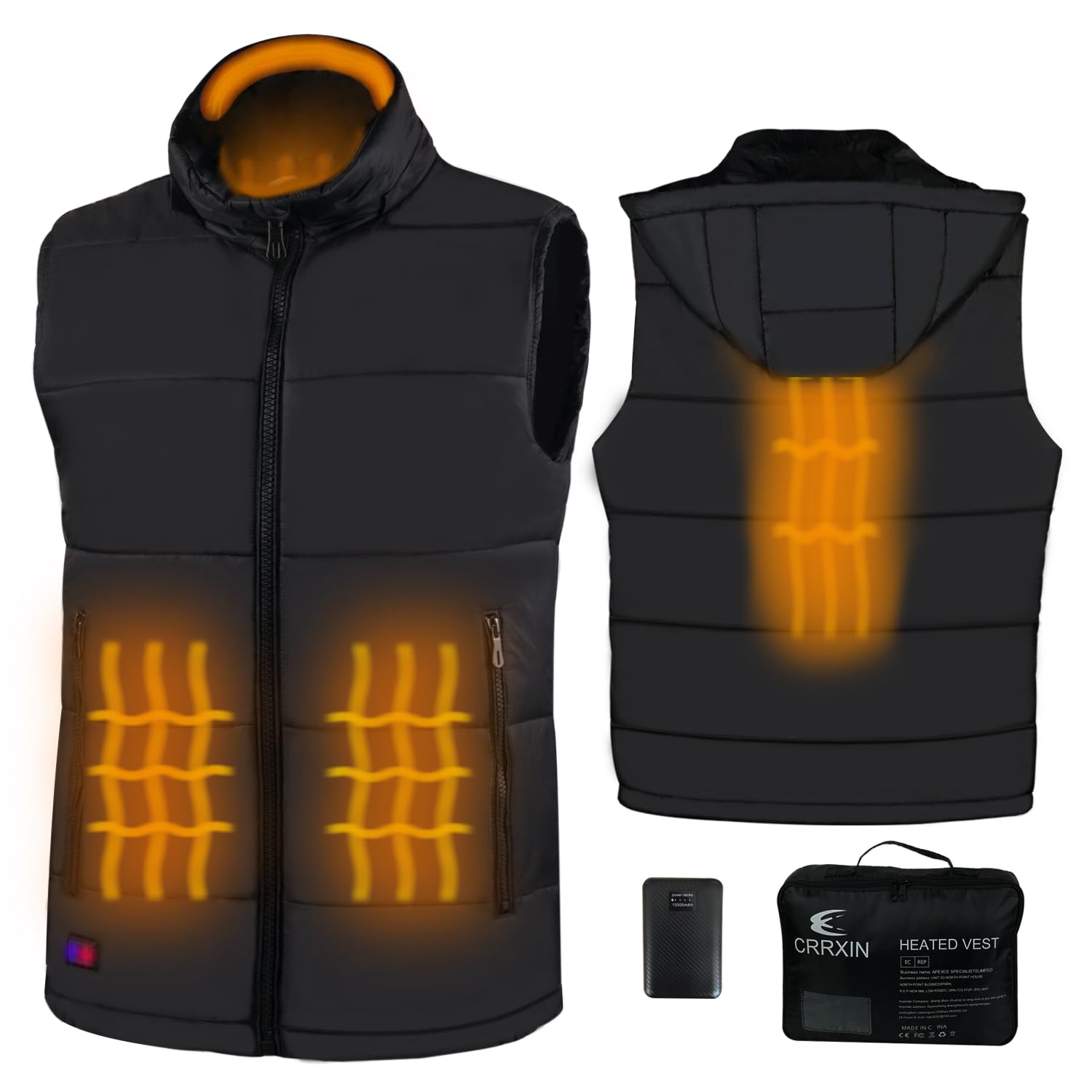 CRRXIN Gilet riscaldato, gilet riscaldato per donna uomo, giacca riscaldata con Power Bank 10000mAh 7.4V, 3 temperature regolabili, giacca riscaldata gilet.