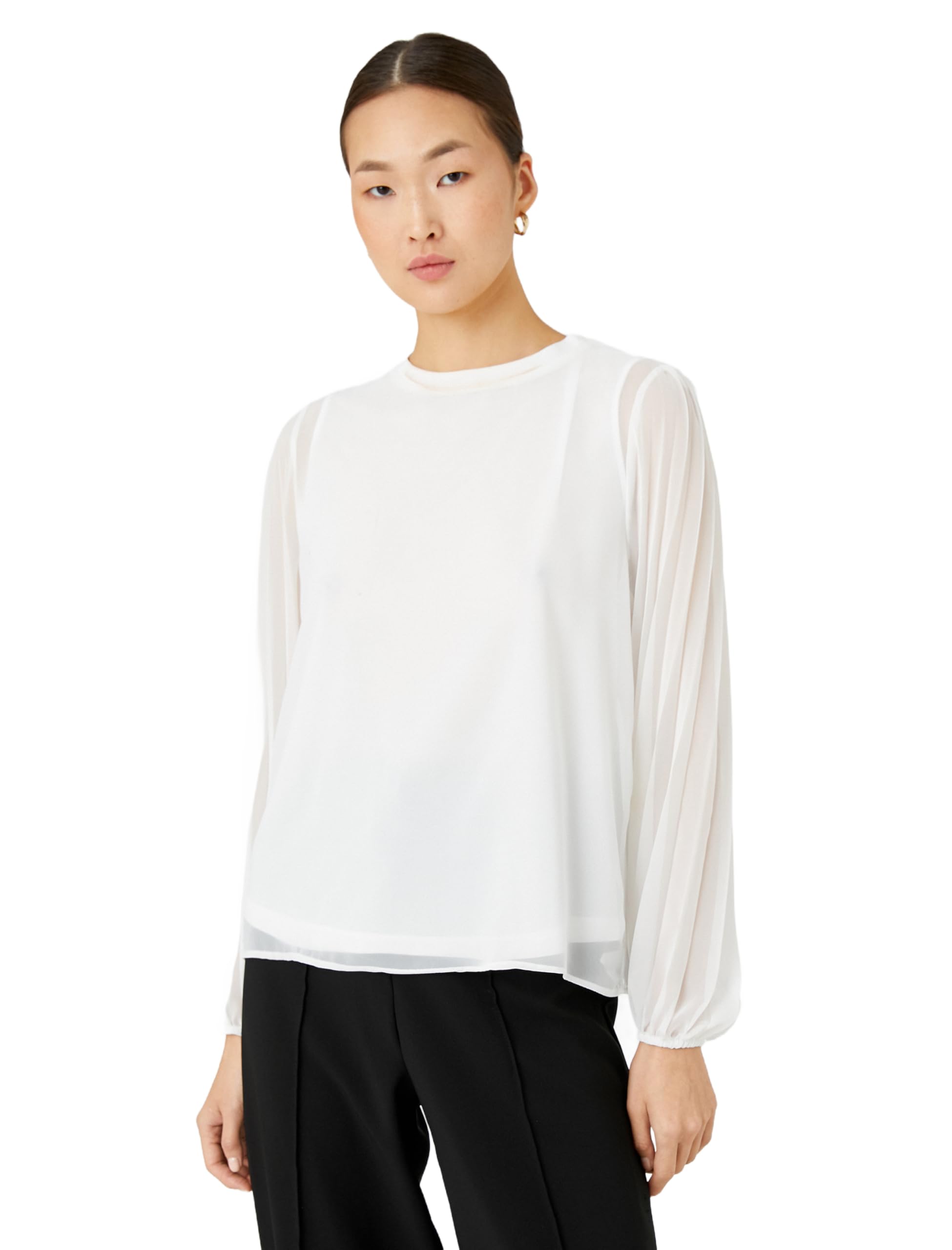 Koton Damen Pleated Sleeve Crew Neck Chiffon Blouse