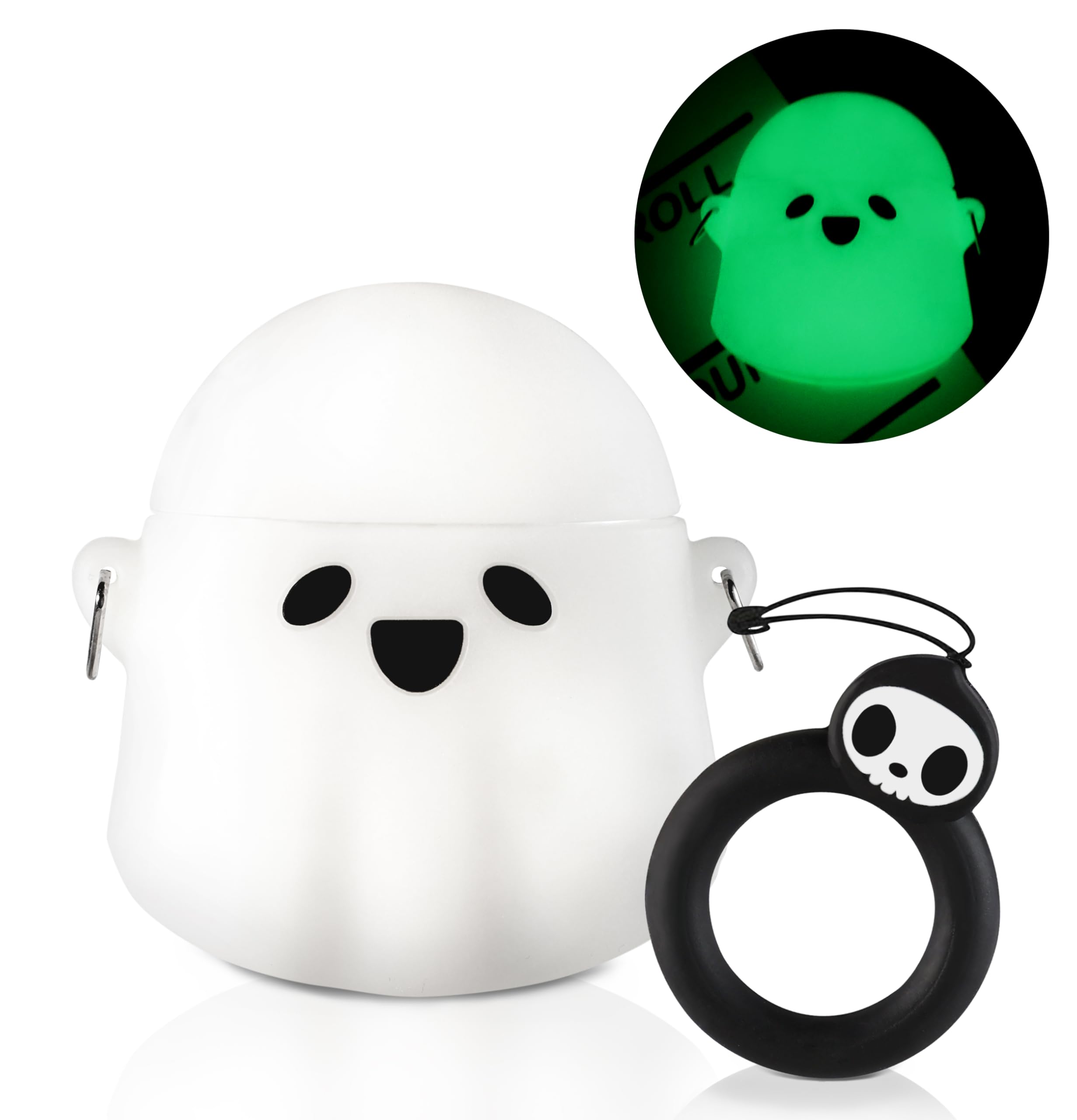 Boaretiu - Funda para AirPods 2/1, luminosa y bonita funda de fantasma kawaii con llavero para AirPods funda divertida 3D de silicona suave divertida para niñas, mujeres, adolescentes y niños, para
