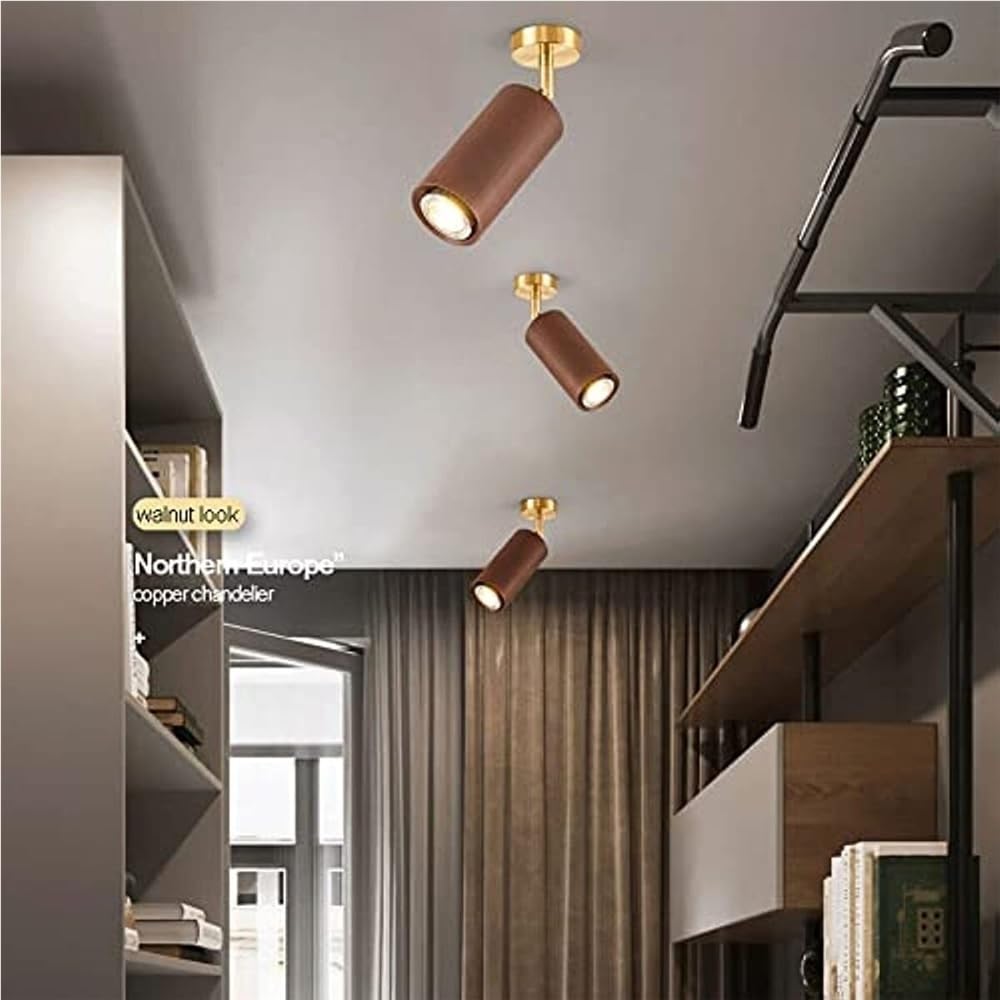 Foco techo aluminio estilo industrial moderno foco direccional orientable | Lámparas de acento textura imitación nogal for cocina y pasillo(White light,1 head)