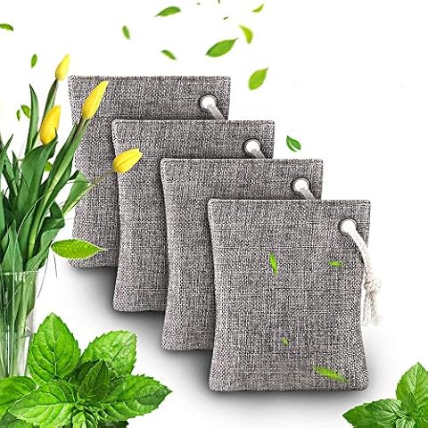 Air Purifying Bag - Bamboo Charcoal Air Purifying Deodorizer Bags 4 Pack Set for Fridge Freezers Cars Closet Shoes Kitchens Basements Bedrooms Living Areas - Keeps Rooms Fresh, Dry, and Odor Free Cover