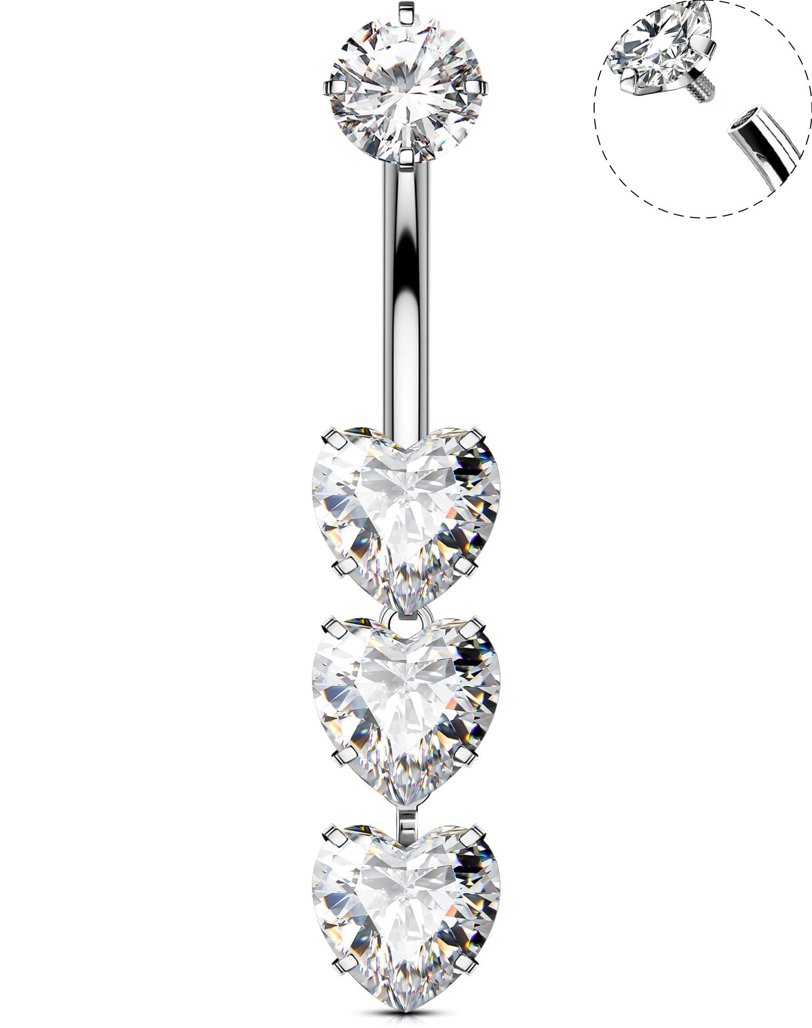 Briana Williams Navelpiercing zilver 14G 10mm hart piercing navel roestvrij staal buikpiercing CZ diamant, chirurgisch staal, zirkonia Briana Williams Navelpiercing zilver 14G 10mm hart piercing navel roestvrij staal buikpiercing CZ diamant, chirurgisch staal, zirkonia