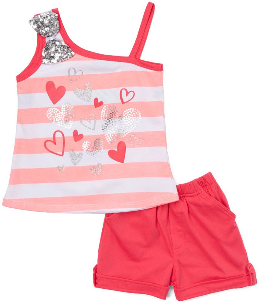 ToBeInStyle Girl's Two Piece Summer Set Cute Tee Top and Matching Shorts Adorable Outfit