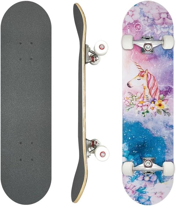 Professional Double Kick Skateboard, 31 inch Maple Deck, ABEC-7 Bearings, 95A PU Wheels, Custom Graphic Design