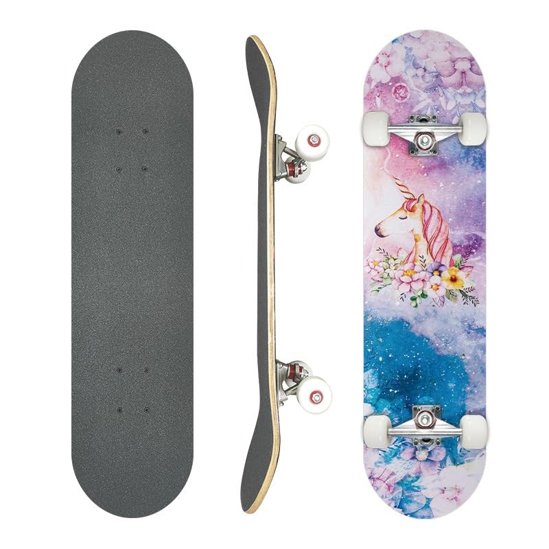 Professional Double Kick Skateboard, 31 inch Maple Deck, ABEC-7 Bearings, 95A PU Wheels, Custom Graphic Design