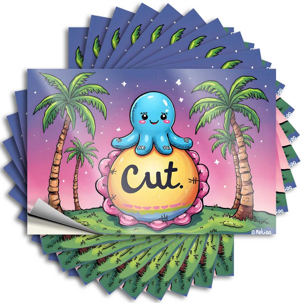 Fzfn Men's Colour Decal Bar Cart Decor Easy Apply | Cutie Octopus On Tropical Island Night Sky Feminist Hat Peel And Stick(8X12cm)