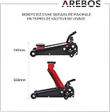 Arebos Cric hydraulique de manœuvre 3T avec pédale et 2 chandelles | Cric Voiture Robuste 3 tonnes | pour Atelier, Garage et Entretien Auto - 5