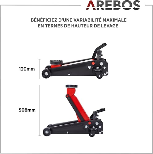 Arebos Cric hydraulique de manœuvre 3T avec pédale et 2 chandelles | Cric Voiture Robuste 3 tonnes | pour Atelier, Garage et Entretien Auto - 5