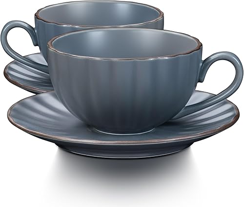 LUXU Taza de café de cerámica con plato (redondo 9.5 onzas, verde)