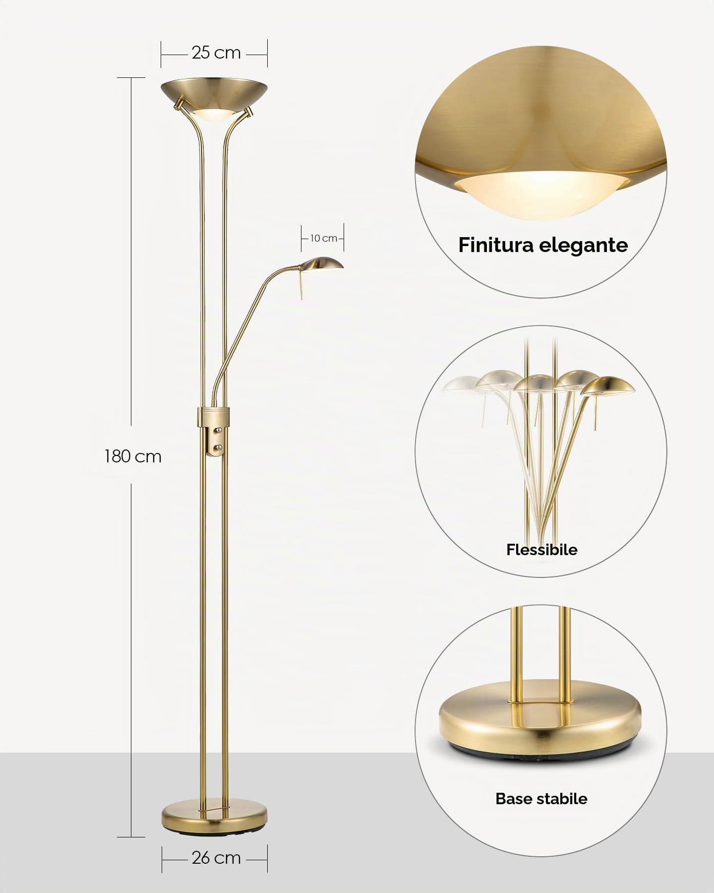 Home Sweet Home Lampada da terra classica - 50 x 50 x 180cm - Dimmerabile con luce principale R7s - Con luce da lettura G9 - Bronzo dorato - Utilizzo per camere da letto e soggiorni