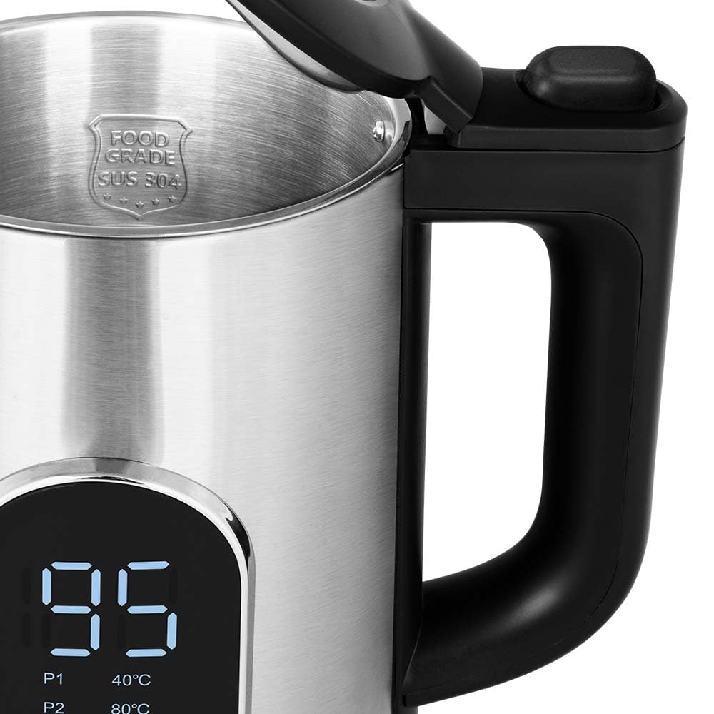 Edelstahl Wasserkocher mit Temperatureinstellung - 1,5 Liter - 3000 Watt Schnellkocher - 40-100°C, Doppelwandig Cool Touch, Digital Display Echtzeit, Warmhaltefunktion für Tee Kaffee