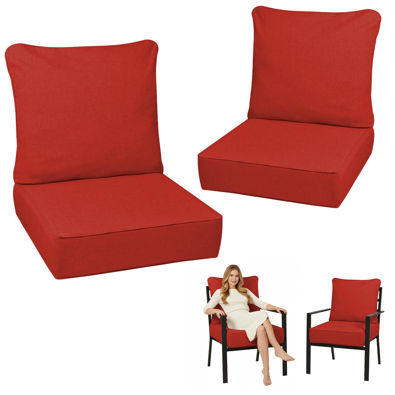 6 Inch Thick Outdoor Deep Seat Cushions for Outdoor Furniture Waterproof Patio Seat Cushions with Removable Cover and Adjustable Ties, 23x26x6 Inches