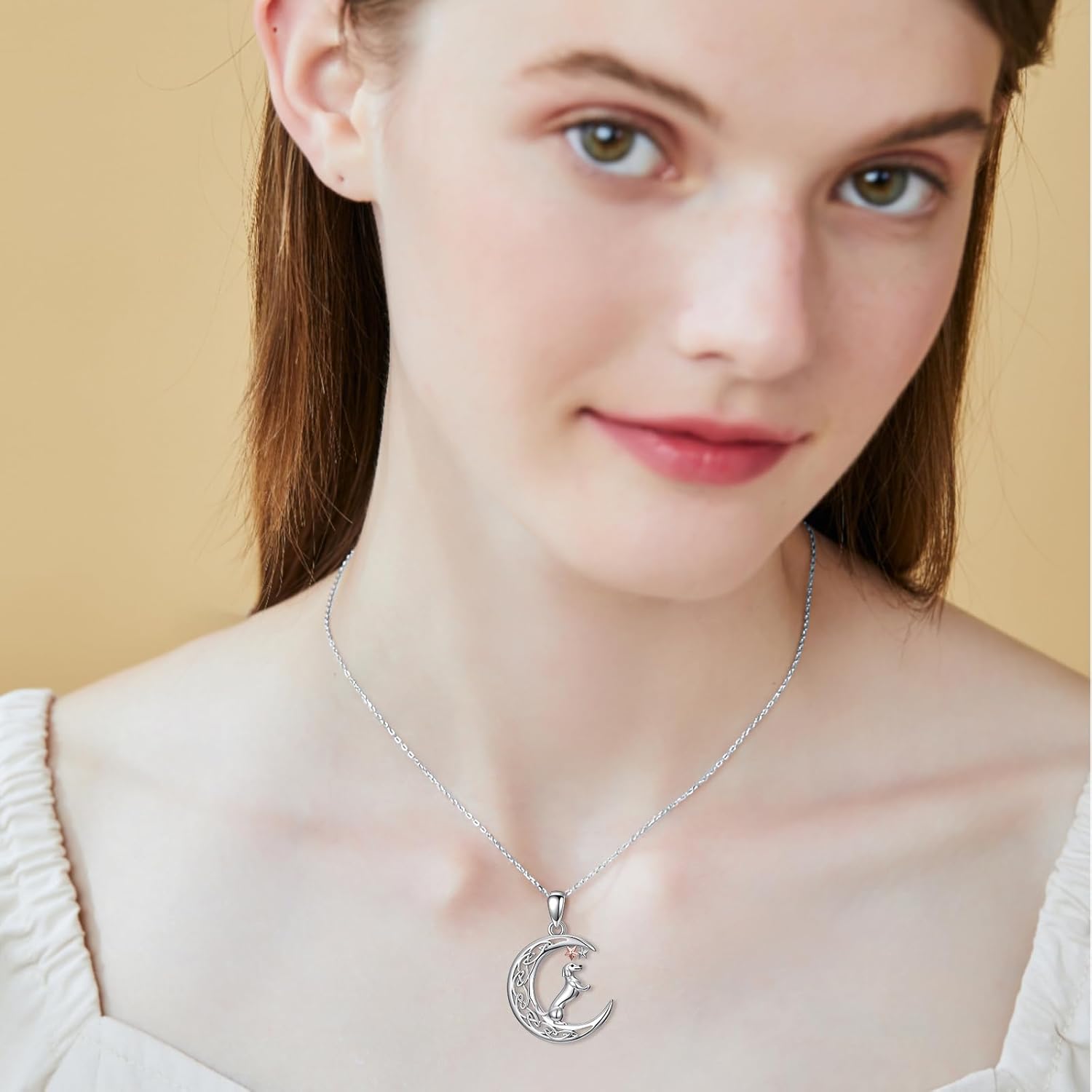 YYB Dog/Cat/Owl/Polar Bear/Dachshund/Crow/Fox Necklace for Women 925 Sterling Silver Celtic Moon Pendant Jewelry Valentines Day Gifts for Her