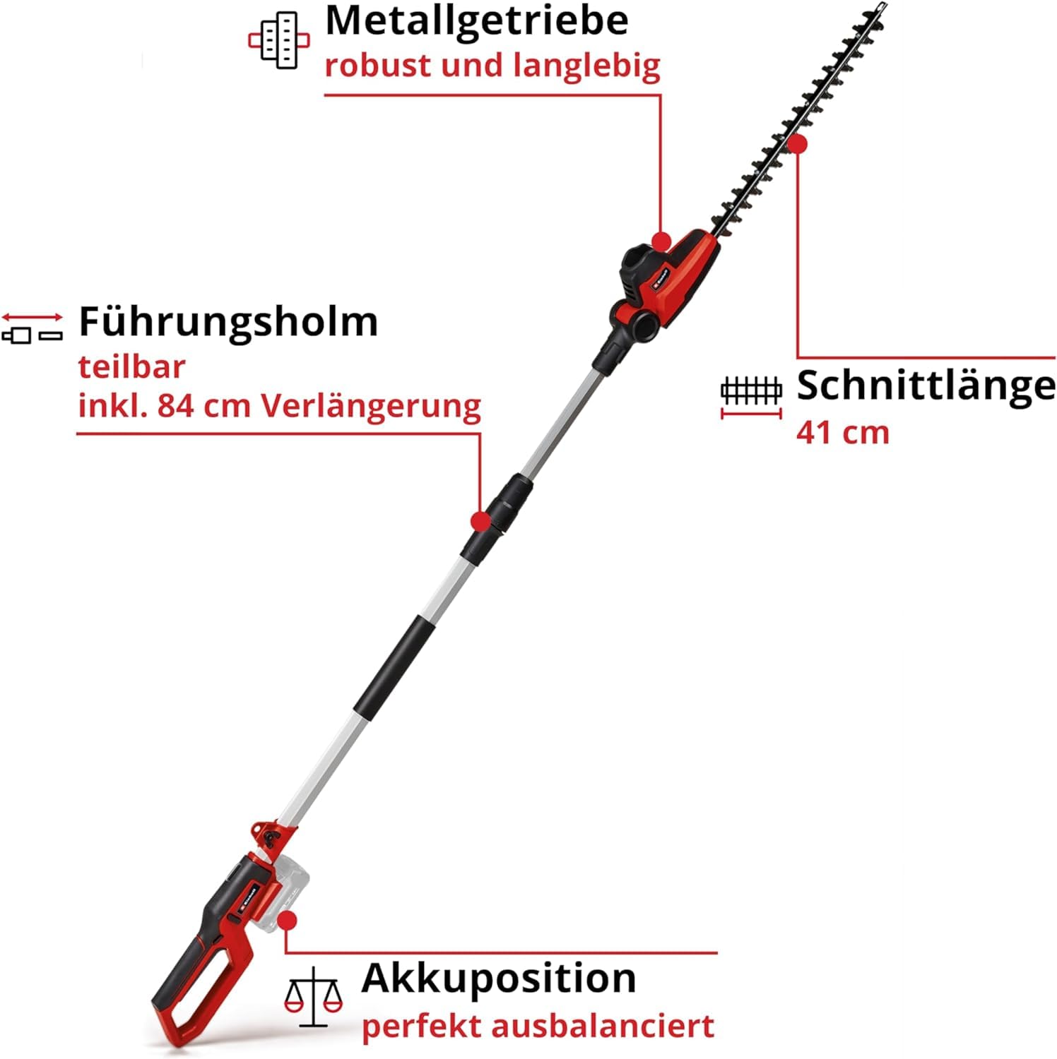 Einhell Akku-Teleskop-Heckenschere GC-HH 18/45 Li T-Solo Power X-Change (Lithium-Ionen, Hauptgriff drehbar, Metallgetriebe, Motorkopf 7-Fach neigbar, ohne Akku und Ladegerät)
