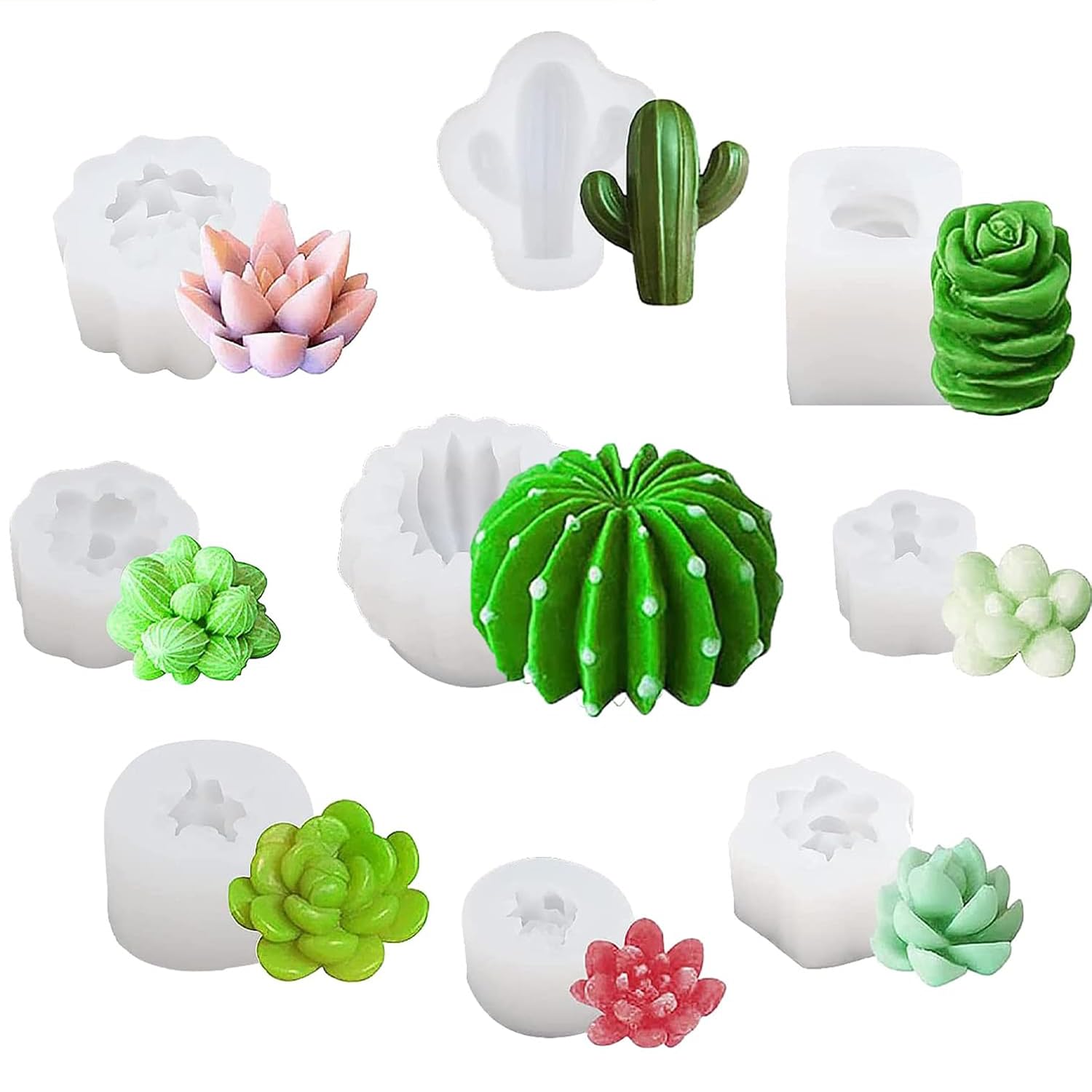 YellowCult 9 Pack 3D Silicone Candle Mold Flower Cactus Plant Wax Moulds for Scented Candles Soaps Making, Clay, Resin Crafts Casting, Cake Dessert Mousse Aroma Art Crafts Supplies Home Decoration