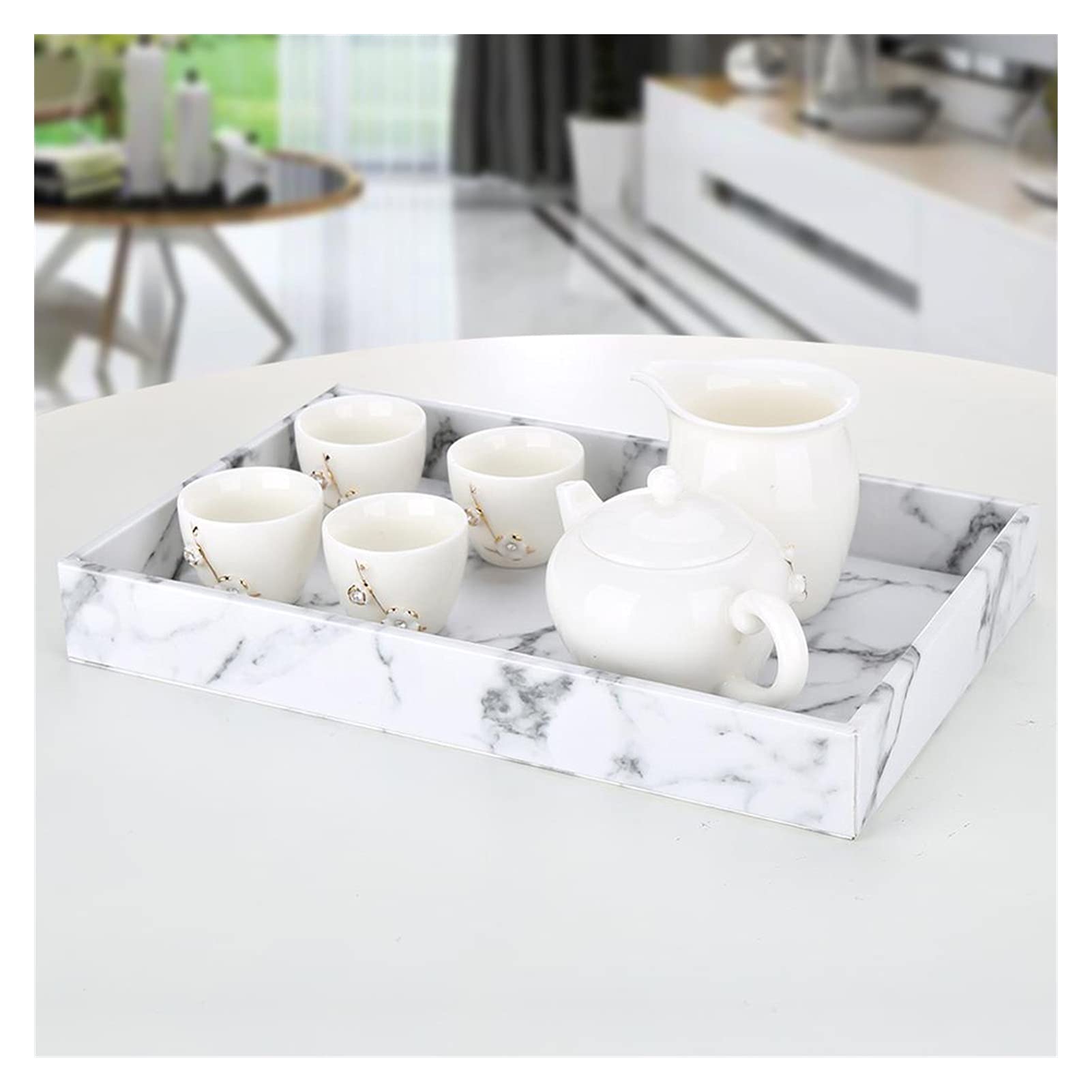 SHANGMAOYO Deko Tablett Dekoratives Tablett PU. Leder Marmor Tee- Tabletts Geschirr Holz Servierfach Für Obst Lebensmittel Becher Halter Tray Dekoration (Size : 33 * 20.5 * 4cm) Küche, Haushalt & Wohnen