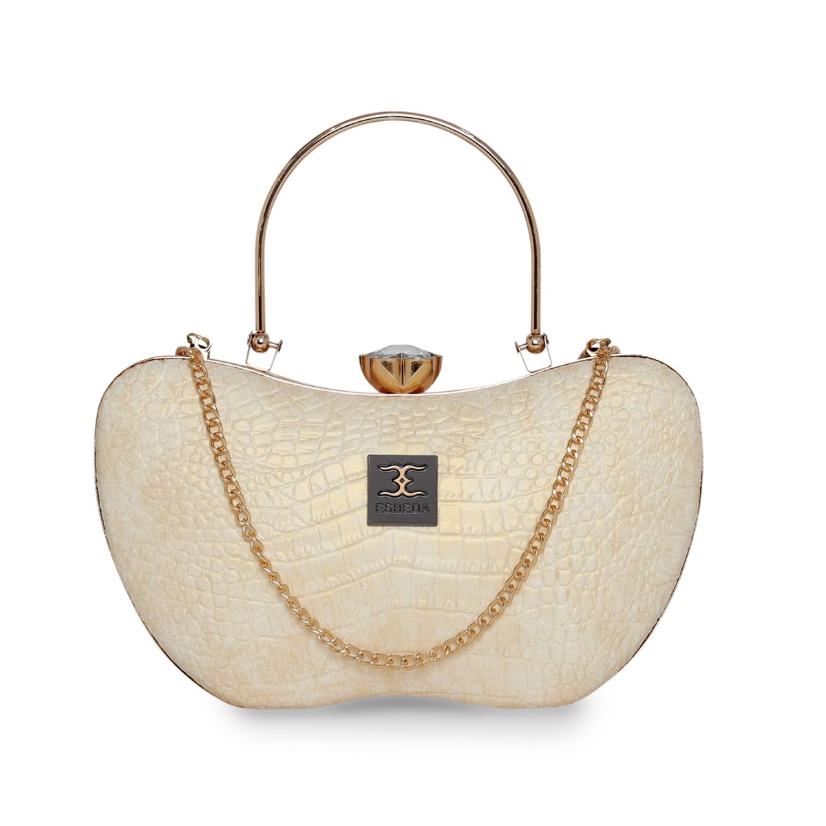 Gold Color Croco-Texture Pattern Clutch For Womens-image-6