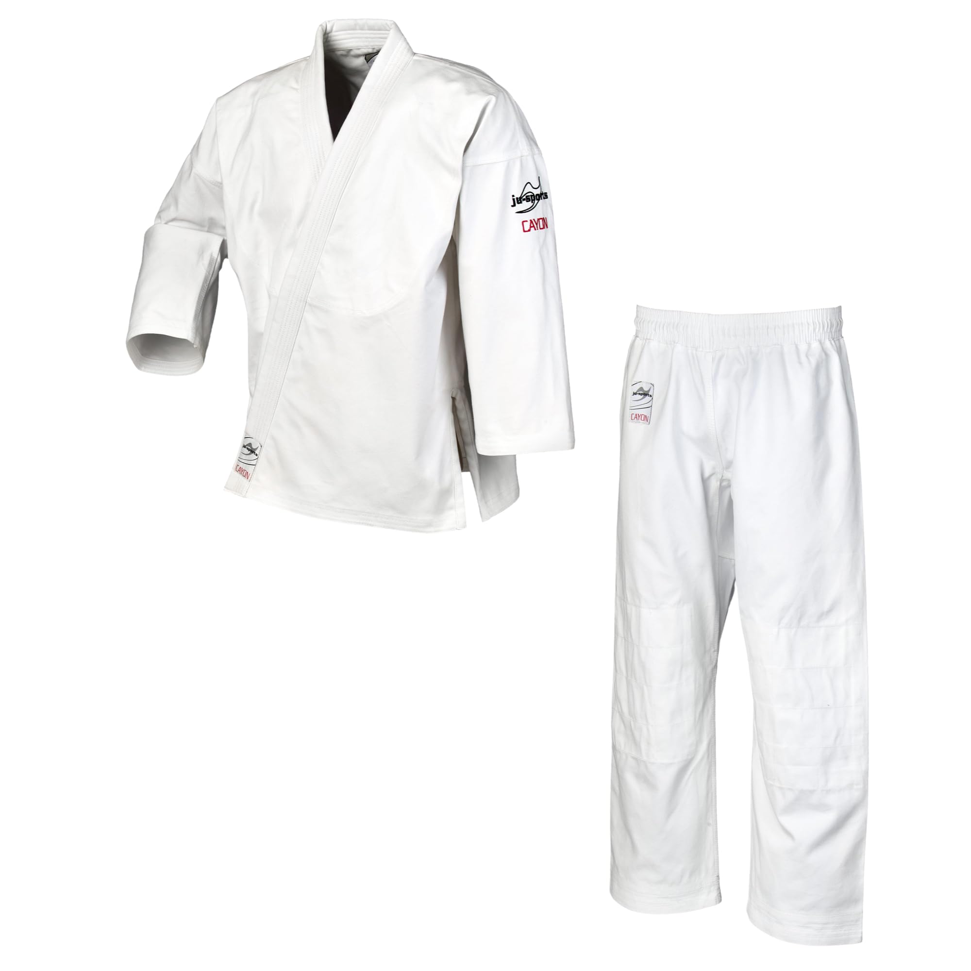 Ju-Sports Jujutsu Anzug Cayon weiß - Moderner Gi für Erwachsene & Kinder 100% Baumwolle, Reißfester Stoff, Doppelt verstärkter Brust- & Schulterbereich