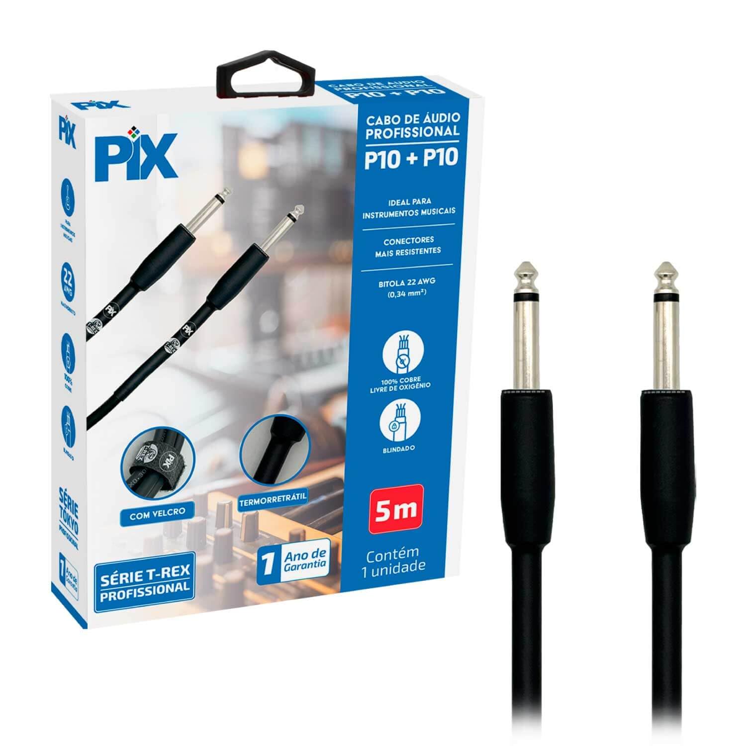 PIX Cabo P10 P10 Mono 100% Cobre Para Instrumentos Linha T-REX, 5