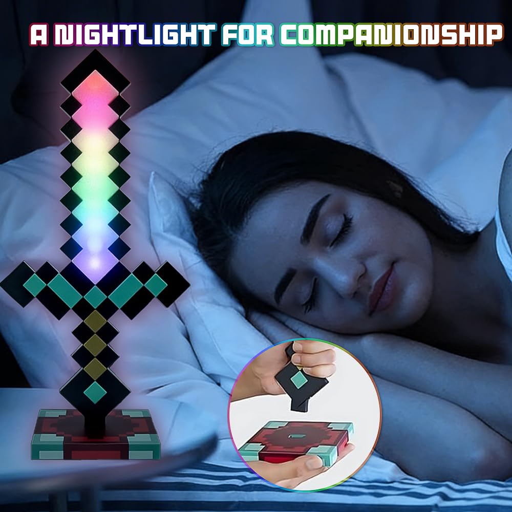Diamantschwert Licht, 15in Nachtlicht Lampe für Gaming, Pixel Schwert mit 16 Einstellbare Farbmodi, USB wiederaufladbar für Nachttischlampe, Geschenk für Gamer