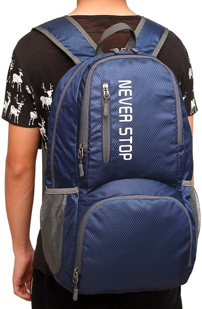 30L Polyester Outdoor Camping Hiking Travel Backpack Foldable Lightweight Portable Travel Duffel Luggage Bag Royal Blue