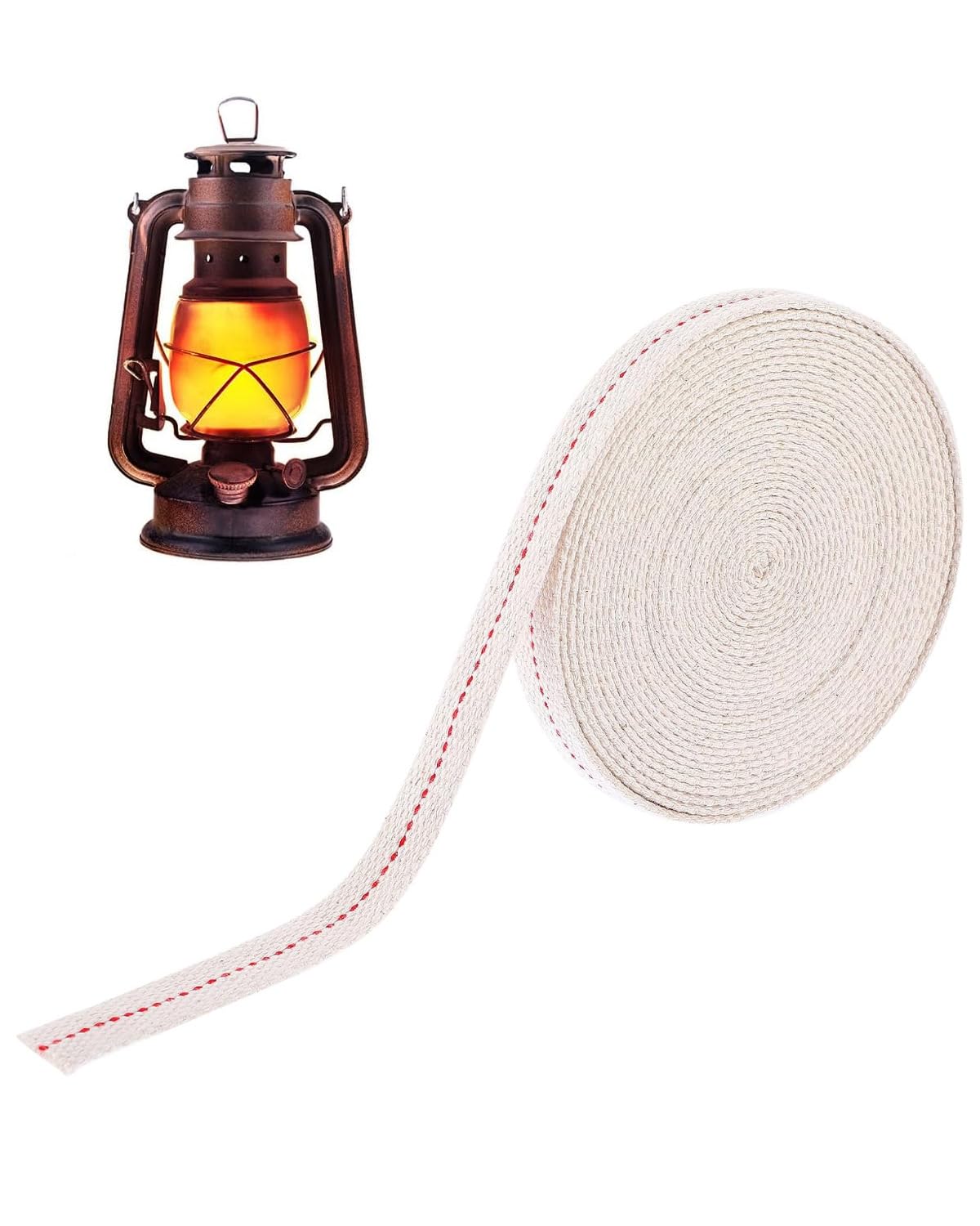 Stoppino Per Lampade A Olio In Cotone - 10 Metri X 13 Mm, Piatto, Per Cherosene E Petrolio, Con Filo Rosso