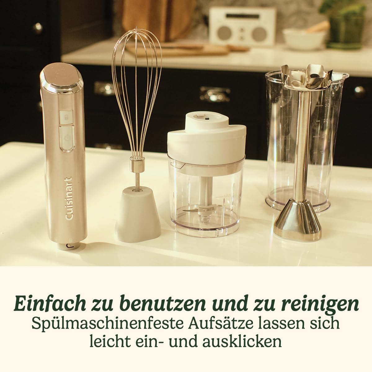 Cuisinart Cordless 3-in-1 Power Hand Blender | Edelstahl Schneebesen, Stabmixer und 700ml BPA-freier Krug, 250ml Mini-Zerkleinerer | kabellos | USB-Ladung, wiederaufladbar | spülmaschinenfest