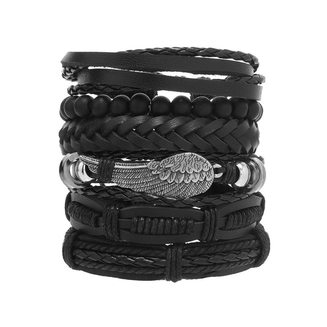 KGDUYC Juego de pulseras de cuero trenzado punk- pulsera vintage de longitud ajustable, pulsera de cuero tejido,Pulsera Cuentas de Madera Cuerda Brazalet Vintage Pulsera Ajustable