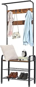 Coat Rack Shoe Bench, 4 in 1 Design Hall Tree with Shoe Storage for Entryway, Industrial Accent Furniture with Metal Frame, 9 Hooks, Rustic Brown