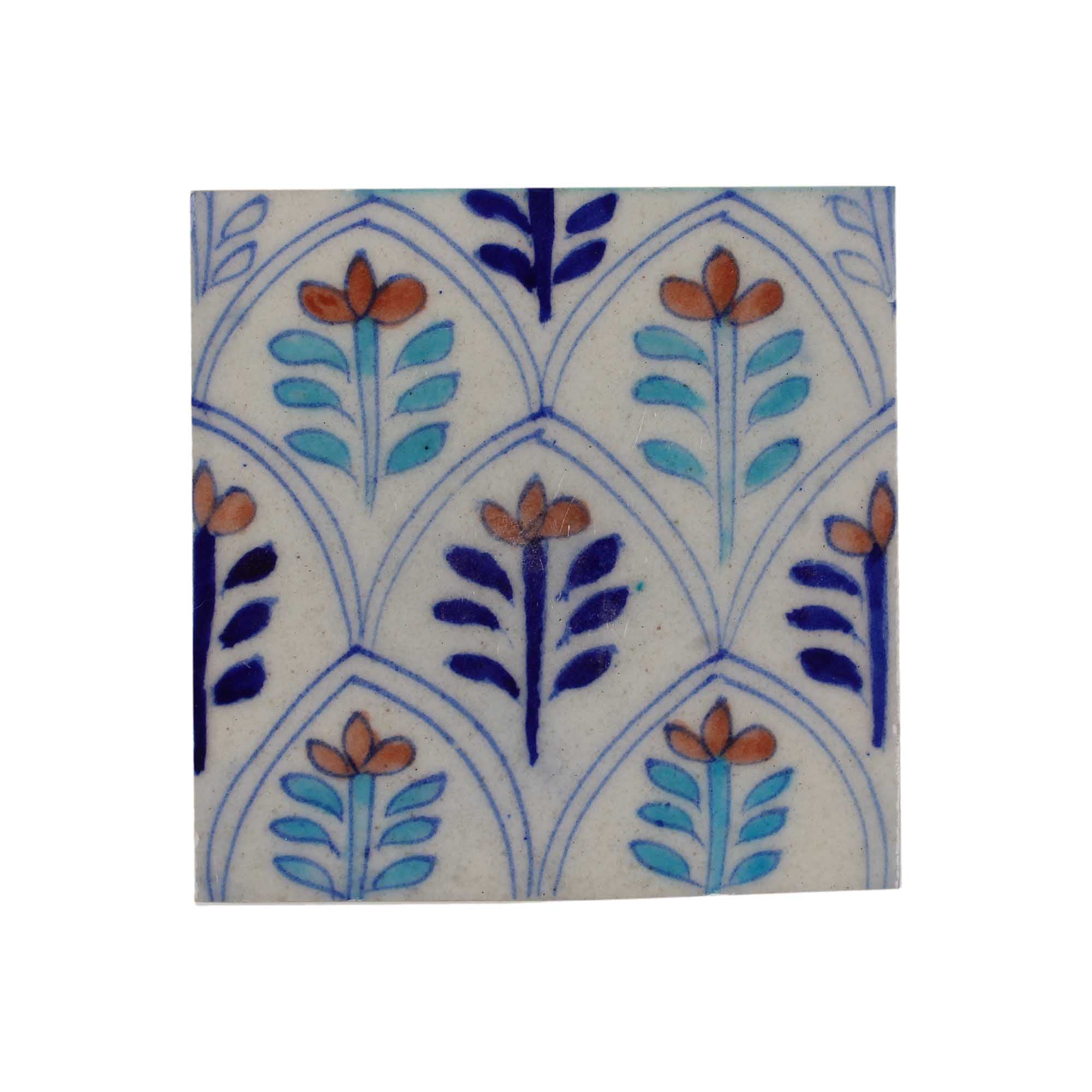 Tribesindia Jaipur Blue Pottery Scale Flower Pattern Tile D-3 (5×5 Inches)
