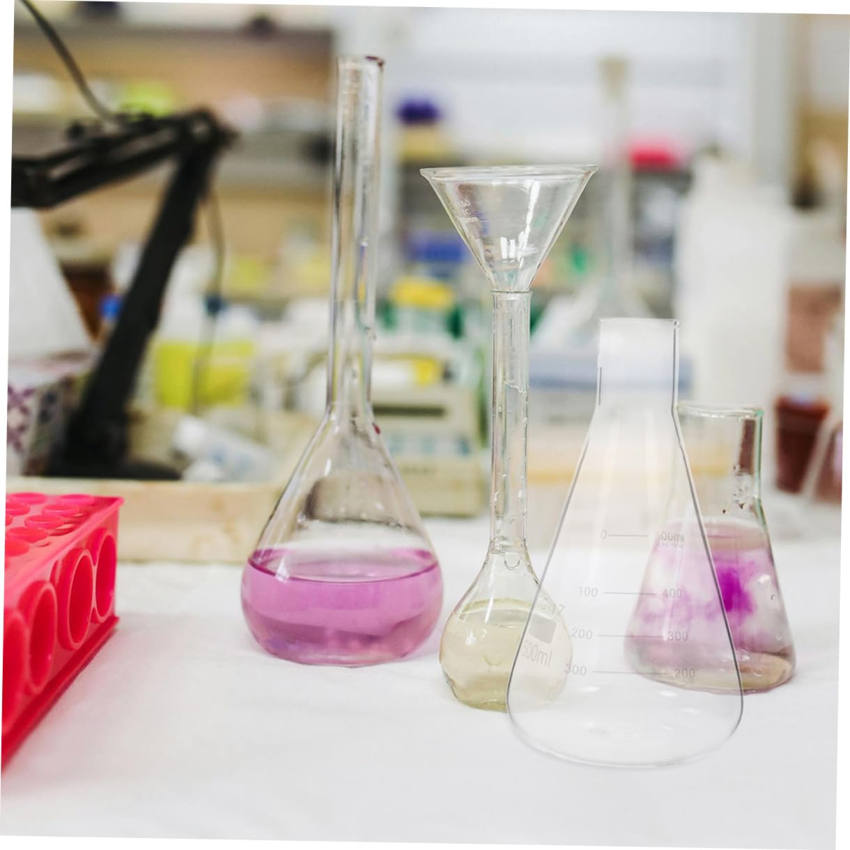 MAGICLULU Erlenmeyer Capacidad Estándar Juego de 4 Matraces de Vidrio Borosilicato sin Olor Medición Precisa para Experimentos Escolares y Suministros de Laboratorio