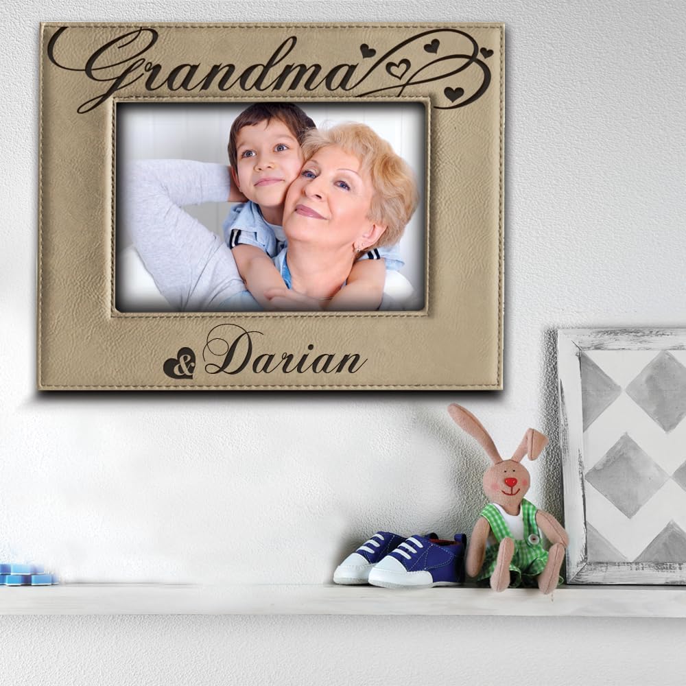 BELLA BUSTA-Personalize Grandma and Me Theme- Grandma, Grandmother, Grandparents-Engraved Leather Picture Frame -(5 x 7 Horizontal)