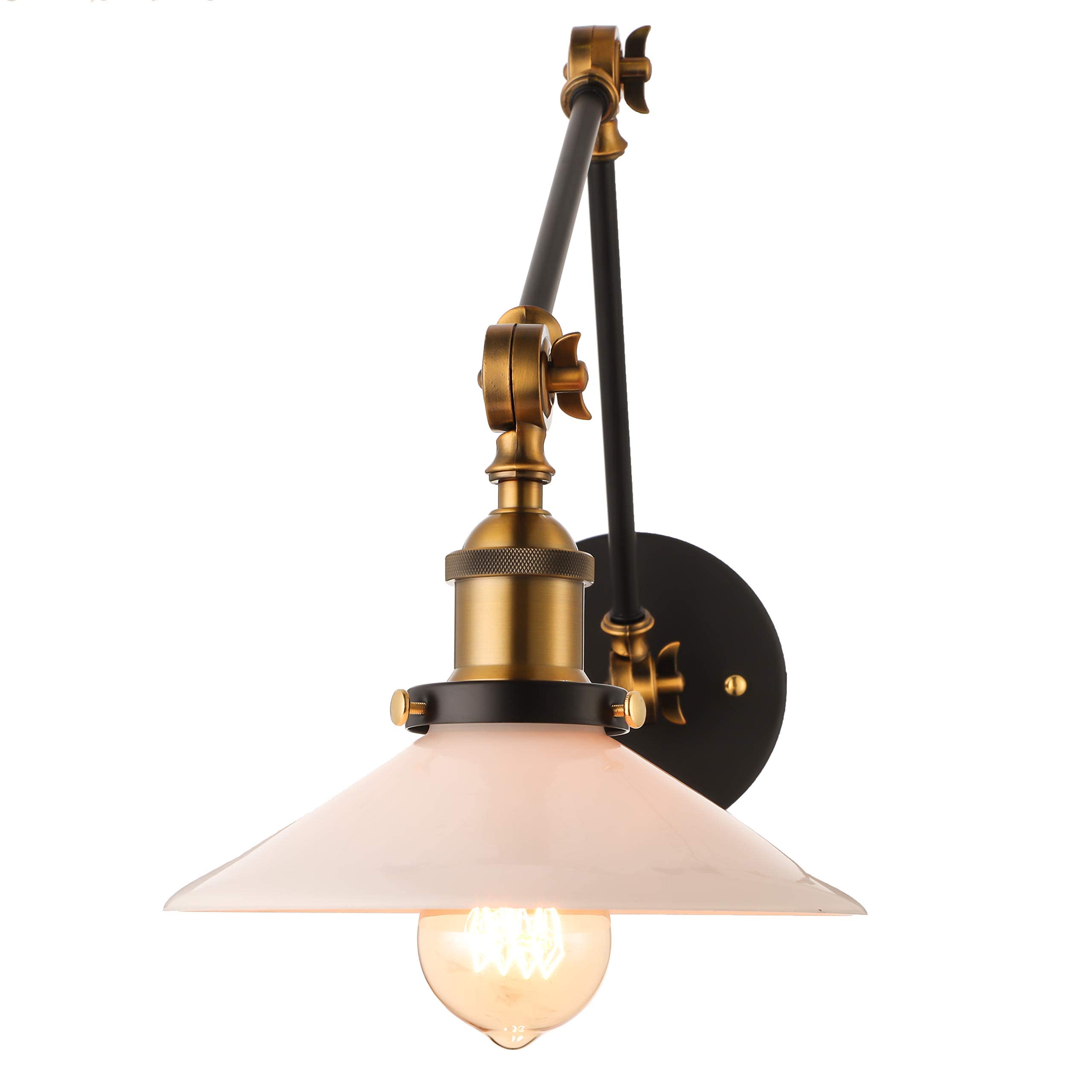 WLCJHAPLWired Swing Arm Wall Sconce Industrial Barn Wall Sconce Adjustable Pendant Light with Milky White Glass Shade Wall Sconce for Bedroom, Warehouse, Living Room