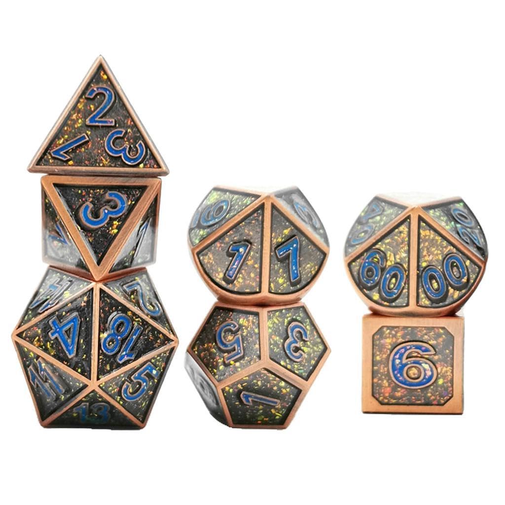 TISHITA 7 Piezas Dados Poliédricos Metálicos Juego de Dados Multi Caras Aleación para Juegos de Estrategia Y Educación Usados en Juegos de rol Entretenimiento, Estilo 5