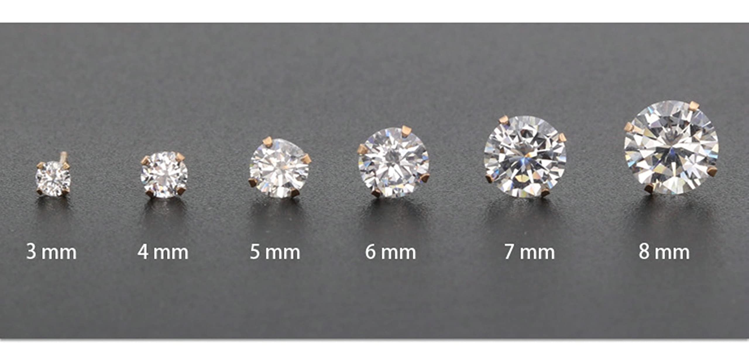 YCTTKDD Edelstahl-Ohrringe für Männer und Frauen, Ohrstecker, Gold, eleganter weißer Zirkonia, 3–8 mm, Damen-Set