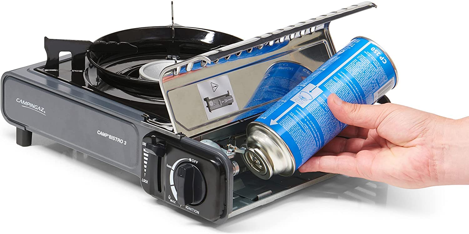 FYSHOP. PACK Campingaz Camp Bistro hornillo de Gas Individual, hornillo de Camping, Potencia 2200 W + 4 CARTUCHOS DE GAS CAMPINGAZ CP250